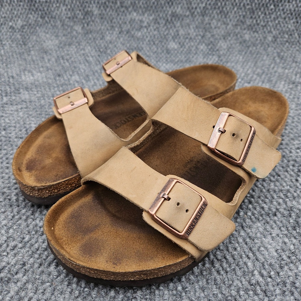 Birkenstock (Men's 43 US 10) Tan Sandals Arizona Leather Two Strap Slide Comfort